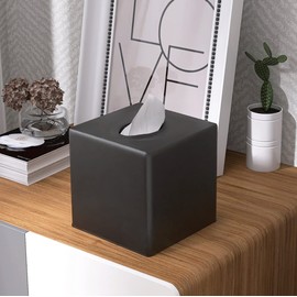 Y-in Hand Tissue Box Cover, Square Facial Tissue Holder Storage for Bathroom Vanity, Countertops, Dressers, Night Stand, Parlors and Offices - Black