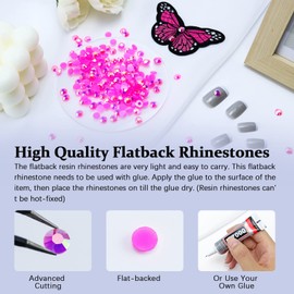 Briskbloom 1000PCS 6mm Resin Flatback Rhinestone, Hot Pink/Rose AB Color Flatback Jelly Resin Rhinestones for Mugs, Bottles, Tumblers, Craft Decoration, Loose Bling Glitter Diamond Stone