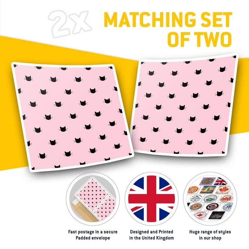 Square Stickers (Set of 2) 7.5cm - Baby Pink Black