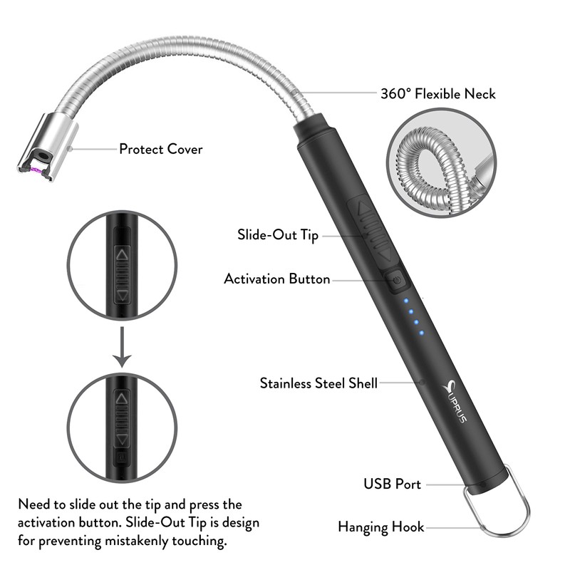 SUPRUS Electric Candle Lighter USB Type C Rechargeable Lighter Steel