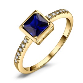 JewelryPalace Square Cut 1ct Created Sapphire Simulated Emerald Solitaire Rings for Her, 14K Yellow Gold 925 Sterling Silver Promise Ring for Women, Gemstone Jewelry Sets Rings 7