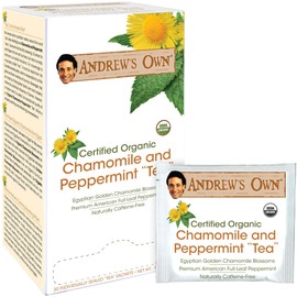 Andrew Lessman Tea - Chamomile and Peppermint Tea 30 Sachets - Blend of Certified Organic Golden Chamomile Blossoms and Premium Whole-Leaf Peppermint. Refreshing, Calming. Caffeine-Free