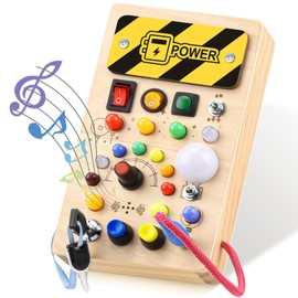 YIKANWEN Montessori Busy Board Spielzeug ab 1 2 3 Jahr, Holzspielzeug mit Musik und 10 LED Lichtschalterspielzeug Sensorisches Lernspielzeug für Babys Kleinkinder Jungen Mädchen ab 1 2 3 4 Jahre