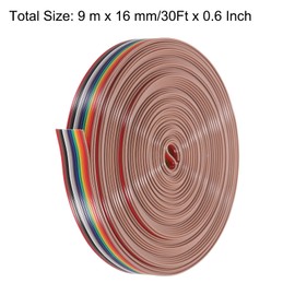 sourcing map 1 Pcs 12 Pin Flat Rainbow Ribbon Cable 30 Ft 1.27mm Pitch Breadboard Jumper Wires for Electronic Projects