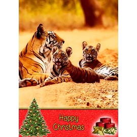 Tiger Christmas Card 'Happy Christmas' - Special Xmas Card for Him Her Kids Male Female