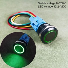 Gebildet 22 mm Stainless Steel Push Button, 12V-24V, LED, 1NO1NC, SPDT, ON/Off, Waterproof Button with Cable Socket (Green LED and Black Housing)