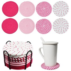 Coasters for Drinks with Holder, Vintage Woven Coasters for Table Protection, Water Absorbent Coaster Set, Handmade Braided Fabric Coasters Heat-Resistant, Set of 8