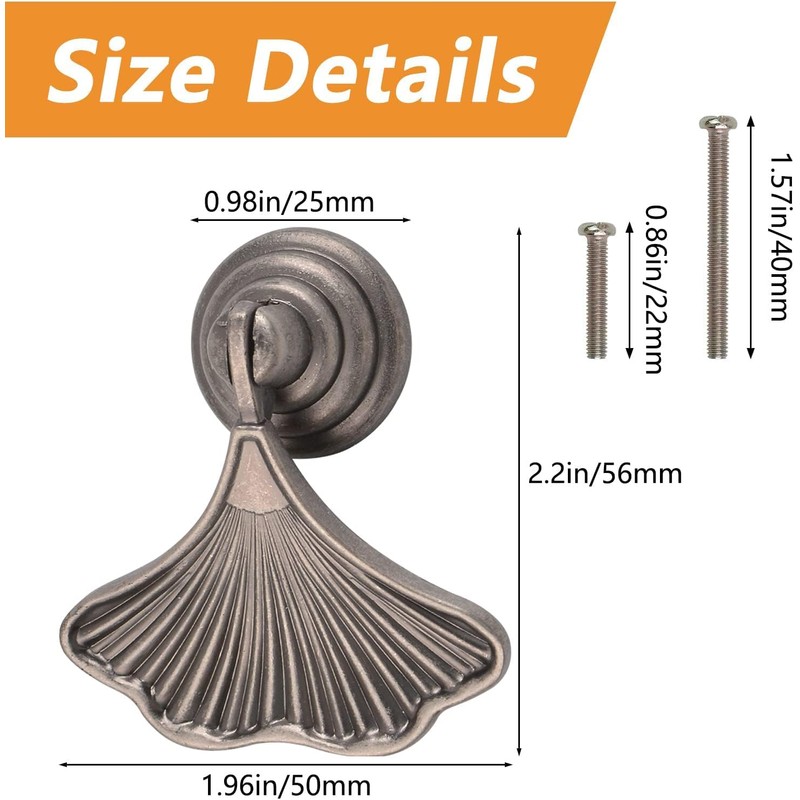MOROBOR Ginkgo Leaf Shape Knob Handles, 2pcs Antique Nickel Drop