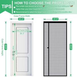 RELIANCER Fiberglass Magnetic Door Screen,Fit Doors Size 39"x82",Auto Close Screen Door Mesh w/Magnets,Left Right Side Opening,Patio Doorway Net Screens,Self-Closing Doors Cover,Doorway Curtain Mesh