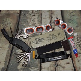 London Craftwork Leather Roll Bag + Bicycle Repair Kit (Multitool, Puncture Kit) in Graphite Black, Bicycle Parts, Black, One Size