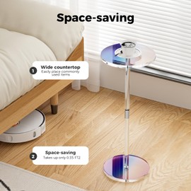 HuiDao Acrylic Side Table, Iridescent Drink Table for Small Spaces, 10" L x 10" W x 21.3" H, Round End Table for Living Room, Bedroom, Office, Easy Assembly