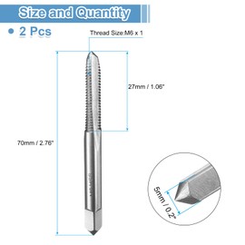 sourcing map 2pcs Hand Bottom Tap M6 x 1 H2 Metric Thread Bottoming Style Threading Taps High Speed Steel HSS6542 Straight Flutes Screw Tapping Tool