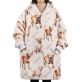 Labrador Gifts for Labrador Lovers & Dog Mom, Wearable Blanket Hoodie, Oversized Wearing Blanket with Two Large Pocket for Birthday & Christmas - Beige