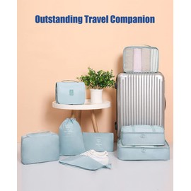 8 pcs Packing Cubes Set, Travel Luggage Organizer Storage Bags Suitcase Packing Cases Including Updated Toiletry Bag, Laundry Bag & Shoes Bag (Navy Blue)