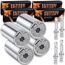 4 Pcs Universal Socket Tools 7-19 mm Socket Set Father's Day Gifts Gadgets for Men Cool Gifts for Dad Wrench Tool Adjustable Stocking Stuffers Drill Adapter for Him Electrician Mechanic (Silver)
