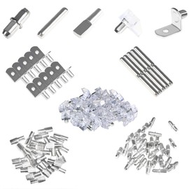 HANLATO 150Pcs Shelf Support Pegs Kit, 5 Styles Shelf Pegs Pins, 5mm 6mm Diameter Nickel Plated Cabinet Shelf Bracket Pegs, Cabinet Shelf Pegs for Shelves, Shelf Support for Bookshelf