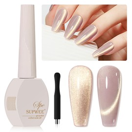 SUPWEE Cat Eye Gel Nail Polish, Nude Glitter Cat eye Gel Polish Holographic Magnetic Gel Polish Shimmer CatEye Effect with Magnet Soak Off Gel Salon DIY at Home, 0.5 OZ