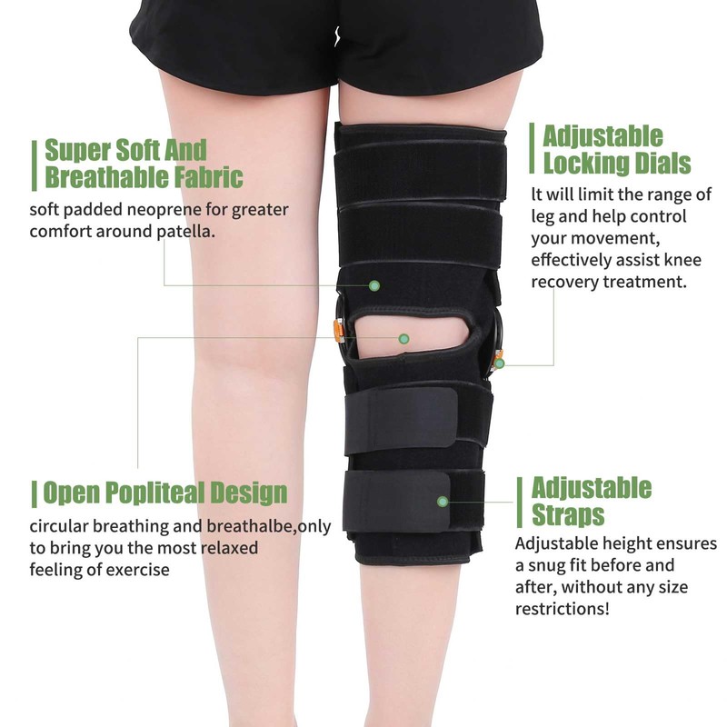 Hinged Knee Brace with Side Stabilizers ROM Knee Support Adjustable