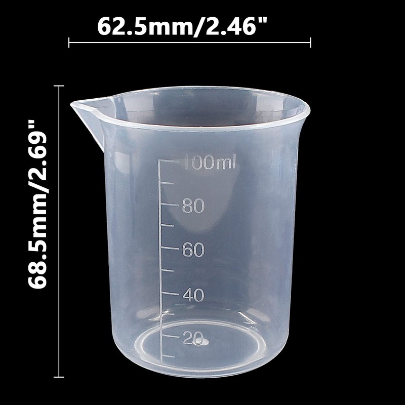 Waziaqoc 100ml/3.4oz Plastic Graduated Beaker (3 Pack), Transparent PP Measuring