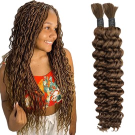 Brown No Weft Bundles 20inch 100g-2Bundles Human Braiding Hair #4 Chocolate Brown Colored Deep Wave Micro Braiding Bulk Human Hair for Box Boho Braids