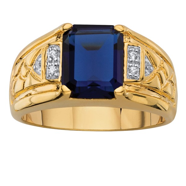 PalmBeach Men's Yellow Gold-plated Emerald Cut Created Blue Sapphire and