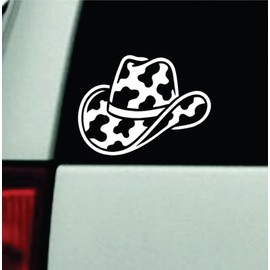 Cowboy Hat Cow Pattern Car Decal Bumper Sticker Vinyl Truck Automobile Window Windshield JDM Decor Quote Girls Men Funny Cute Meme Trendy Country USA America Cowgirl