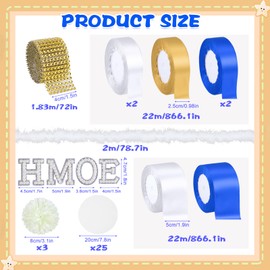 41 Pcs Homecoming Mum Supplies Including 3 Pcs White Silk Chrysanthemums, Diamond Letters,Round Paper & Ribbons for Back to School Homecoming Week Party Decorations