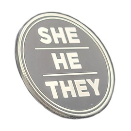 She He They Pronoun Pin Silver and Black Circular Hard Enamel Nonbinary Pronoun Button Badge…, 1 Inch, Metal, star