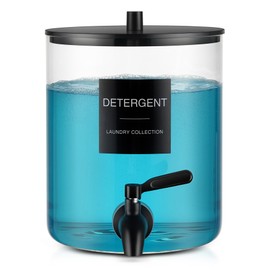 Glass Laundry Detergent Dispenser, 128 oz / 3.5L Fabric Softener Dispenser for Laundry Room Organization, Detergent Holder with 304 Spigot, Glass Soap Container (Black)