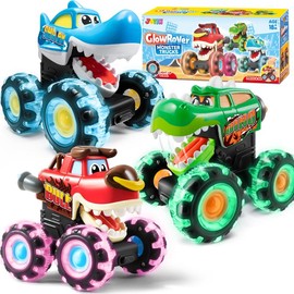 JOYIN Toys for Kids 3 Pack Monster Truck Toy, Motion Activated Light-Up Cars, Press & Go Cars for Boys Girls, Christmas Gifts for Kids / 2025 Toys for Kids Extra Large Garbage Truck Toy Set Kids Outdoor Play Baby Toy Present, TikTokShopBacktoSchool:_Garbage Truck