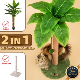 Meowoou Cat Scratching Post 33 Inch Tall Cat Scratcher for Indoor Cats Adults,Small Cat Tree Tower Sisal Rope Kitten Scratch with Interactive Hanging Ball