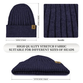 Honnesserry Juego de bufanda de invierno para hombre con gorro y guantes de visualización táctil, gorro cálido para hombre, juego de guantes antideslizantes, Azul marino, Talla única