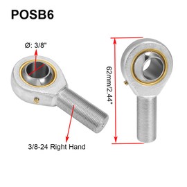 HiPicco POSB6 Rod End Bearing, 2pcs 3/8-inch Bore Pre-Lubricated 3/8-24 Male Thread Right Hand Heim Joint with Jam Nuts