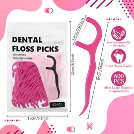 Baderke 200 Count Floss Picks Bulk Non Breakable Tooth Picks Flosser Dental Floss Sticks for Adults Teeth Cleaning Dental Flossers for Family Pack Travel (Hot Pink)