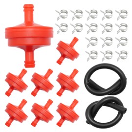 MospdyGear 8Pcs 298090 Red Fuel Filter with 2 Fuel Hose and 16 Clamps, Replacement for BS 298090 4105 298090S 5018B 5018H 5018K, Replaces 394358S 5098K AM38708