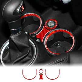 KUNGKIC Real Carbon Fiber Car Center Console Cup Decoration Frame Trim Interior Trim for Mini Cooper Clubman R55 R56 R57 Accessories (Red)