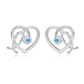 Sterling Silver Stethoscope Nurses Earrings Heart Shaped Women Studs Jewelry Gifts for Doctor Nurse Assistant RN Medical Student (March)