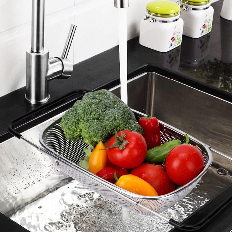 ZDRongZhen Kitchen Accessories Over the Sink Colander Strainer Basket，Stainless Steel