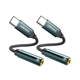 LOKUKA LC1 USB C Earphone Jack, 2-Piece Set, High Resolution Support, 24-bit DAC Built-in, Heavy Duty, Supports Calls, Volume Control, Music Playback, Type c Earphone Converter Adapter for