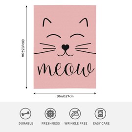 HGOD DESIGNS Cute Cat Blanket for Women, Lightweight Soft Fleece Flannel Throw Blanket Cat Smile Meow Sofa Couch Living Room 130x150cm
