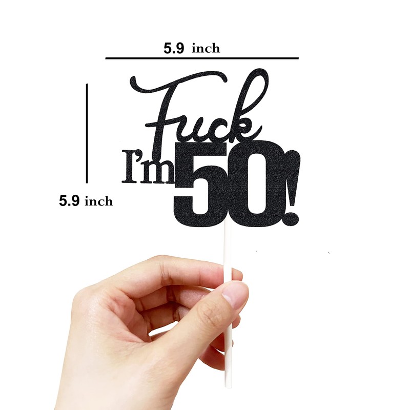 Fxxk I'm 50! Decoración para tartas de cumpleaños, purpurina negra,