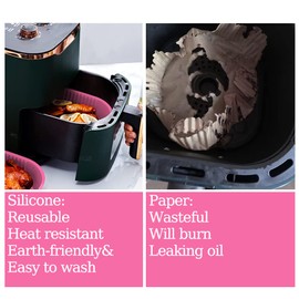 Air Fryer Silicone Liners 9 inch for 5 to 9 QT, 4 Pack Reusable Square Airfryer Basket Bowl Tray Insert Deep Fryer Parts&Accessories (4, 9 inch)