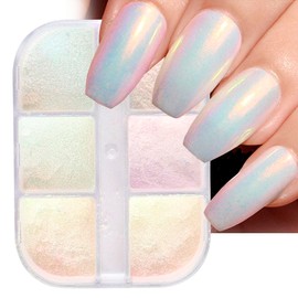 White Pearl Chrome Nail Powder Holographic Iridescent Chameleon Nail Powder Transparent Aurora Mirror Effect Nails Art Glitter Pigment