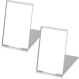 2 Pieces Mini Portable Folding Mirrors for Purse, Ultra Slim Pocket Makeup Travel Mirror Aluminum Shell Compact Cosmetic Mirrors for Makeup Palette (3.35 x 2 Inches)