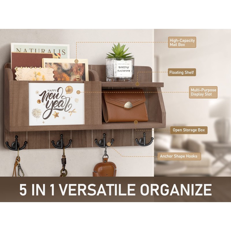 Rebee Vision Farmhouse Key and Mail Holder for Wall -