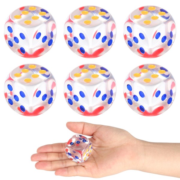 Pack of 6 Dice, Acrylic Transparent Dice Game, Six Sided