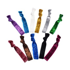 Beavorty 54pcs Assorted Glitter No Crease Hair Ties for Girls and Women Stretchy Elastic Ribbon Ponytail Holders for Sports and Daily Use Creaseless Hair Accessories