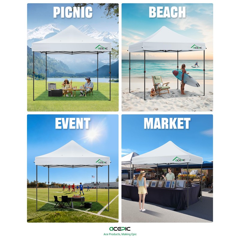 Acepic Heavy Duty 10x10 Peak Pole Canopy Replacement Top Cover