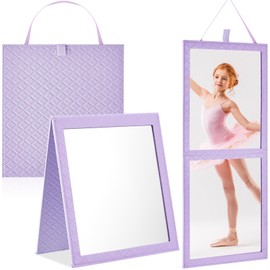 Foldable Backstage Mirror with Handle 33.5X 13.4 Inch Leather Folding Hanging Mirror Rectangular for Travel Dance Bag Home Fitness Spa Gift for Dancers（Purple）