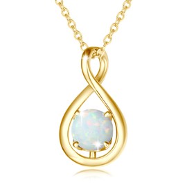 FANCIME White Opal Necklace October Birthstone Necklace for Women Yellow Gold Plated Sterling Silver Infinity Pendant Fine Jewelry Birthday Christmas Gifts for Mom Her Daughter